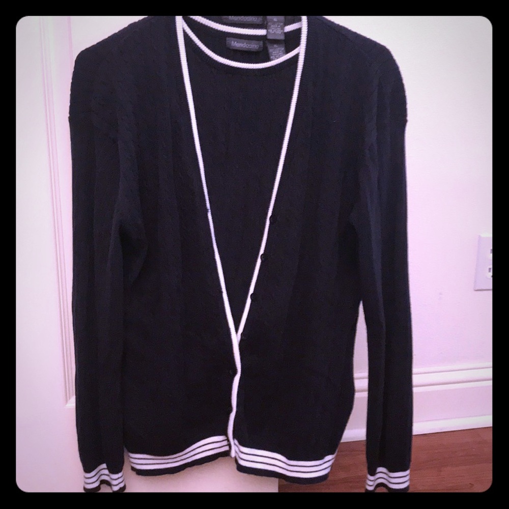 Mendocino Navy White Lined Cable Sweater Set